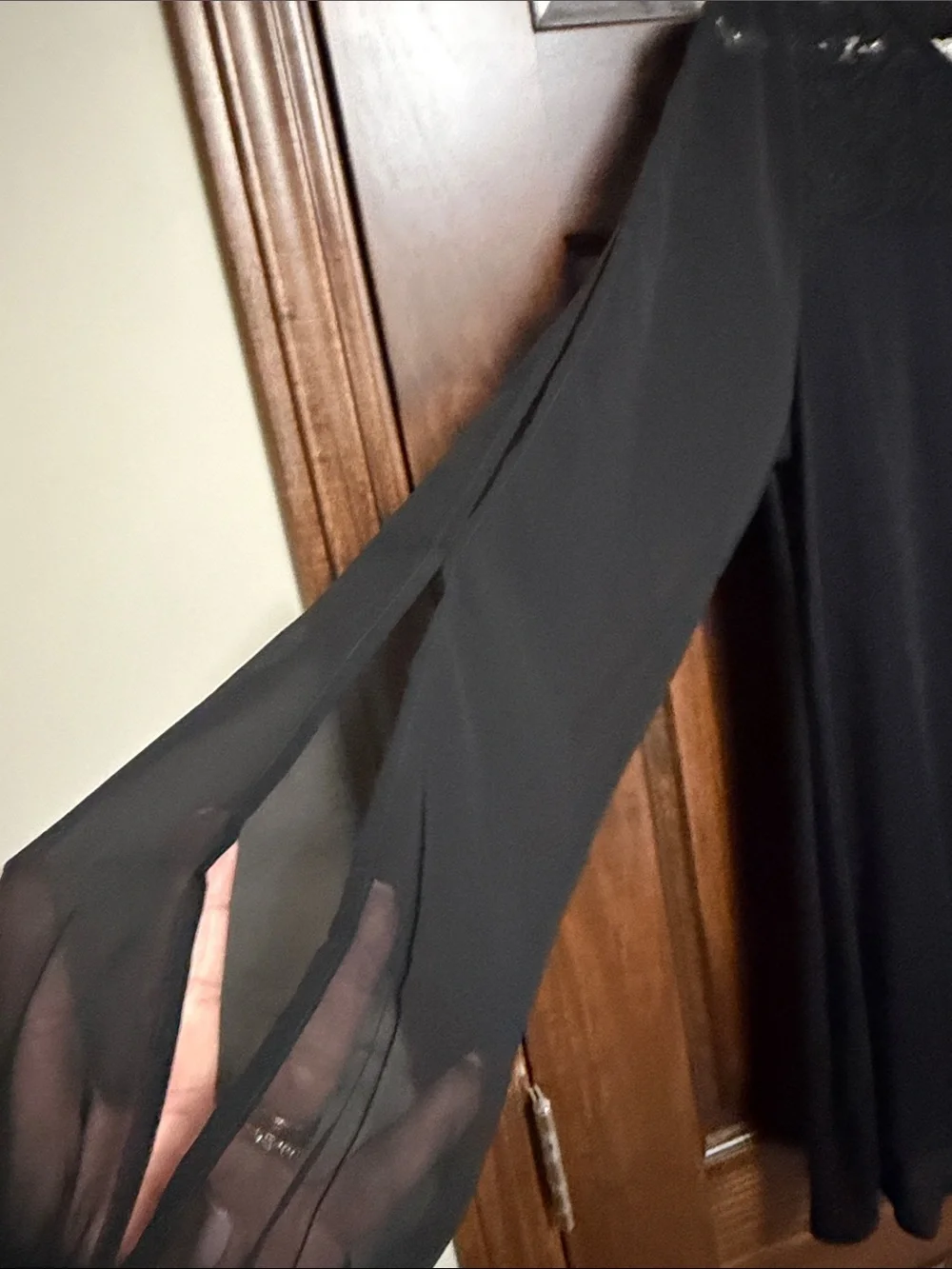 Belldini Black Lace Yoke Sheer Split-Sleeve Blouse